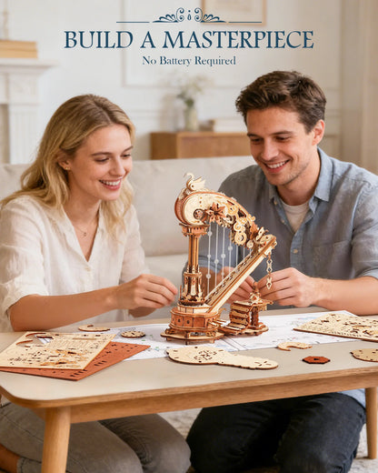 ROKR Magic Harp Music Box Wooden 3D Puzzle 350-Piece DIY Mechanical Model Building Kit for Home Desk Bookshelf Decor Gift for Adults Kids