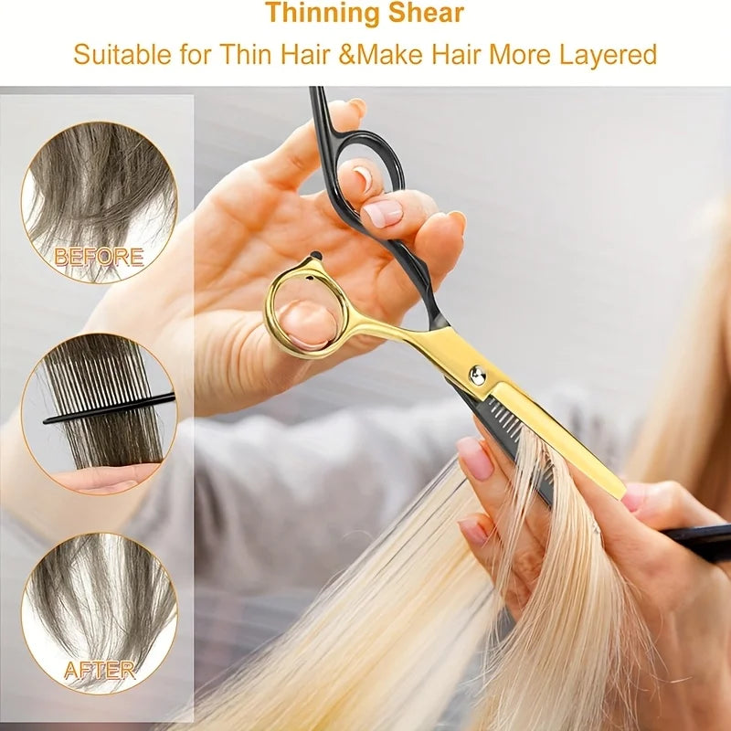 Professional Stainless Steel Hair Cutting Scissors Set Hairdressing Kit Cutting Thinning Shears Straight Razor Hair Combs Hair Clips Brush Storage Case Home Barbershop DIY Haircut Tools Perfect Gift for Dad Husband Boyfriend