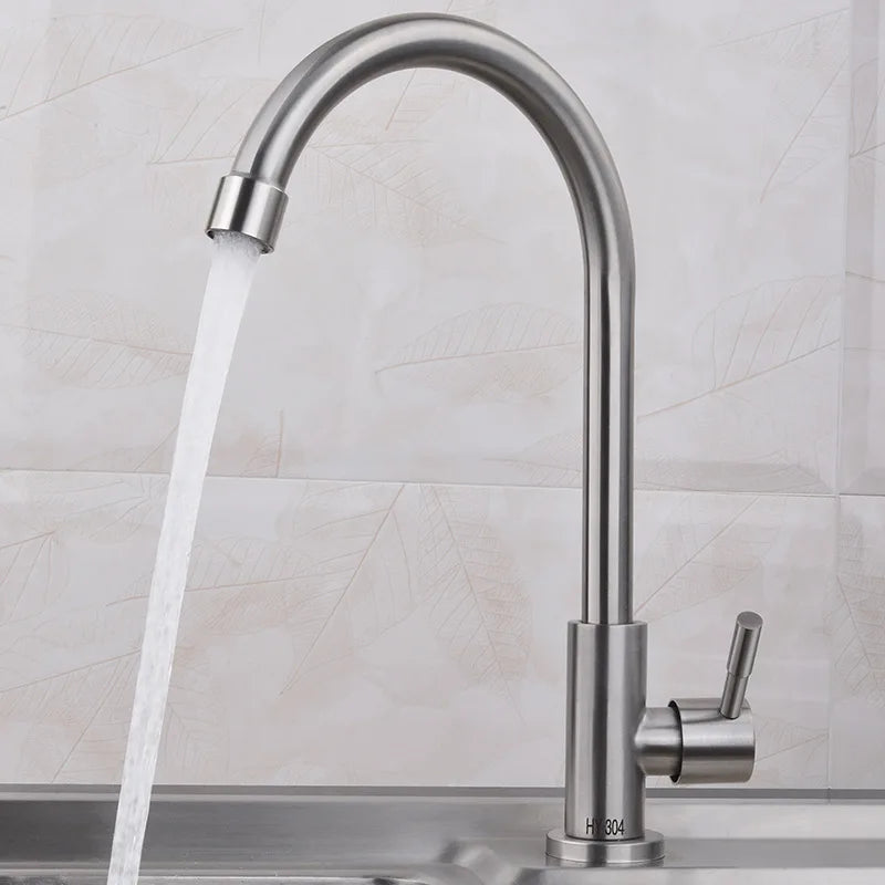 Single cold stainless steel kitchen faucet, sink, vegetable washbasin, rotating faucet