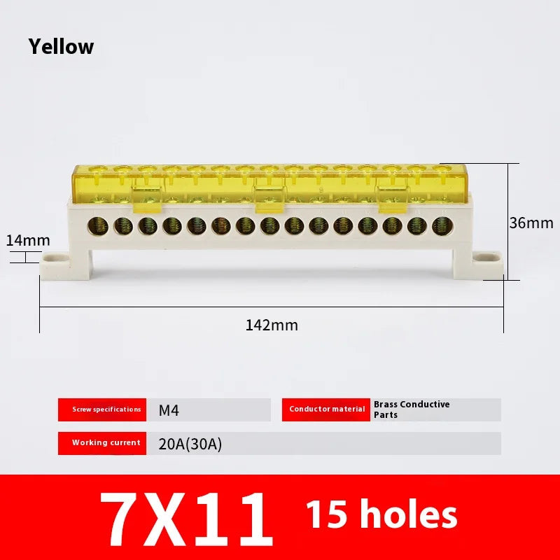 Zero Wire Terminal 3/4/5/6/7/10-Hole Distribution Box Terminal Block Dustproof Ground Copper Bar Bridge Type Busbar With Cover