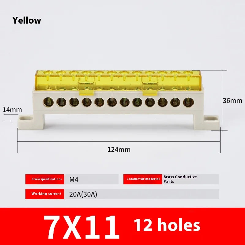 Zero Wire Terminal 3/4/5/6/7/10-Hole Distribution Box Terminal Block Dustproof Ground Copper Bar Bridge Type Busbar With Cover