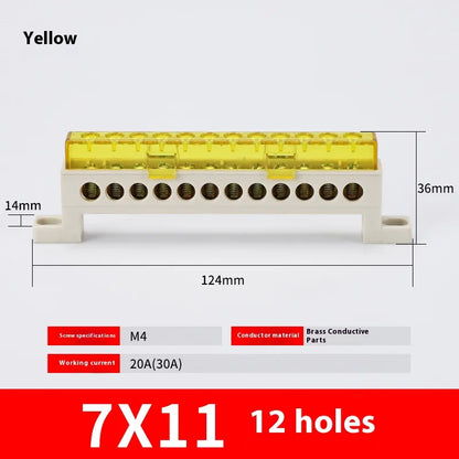 Zero Wire Terminal 3/4/5/6/7/10-Hole Distribution Box Terminal Block Dustproof Ground Copper Bar Bridge Type Busbar With Cover