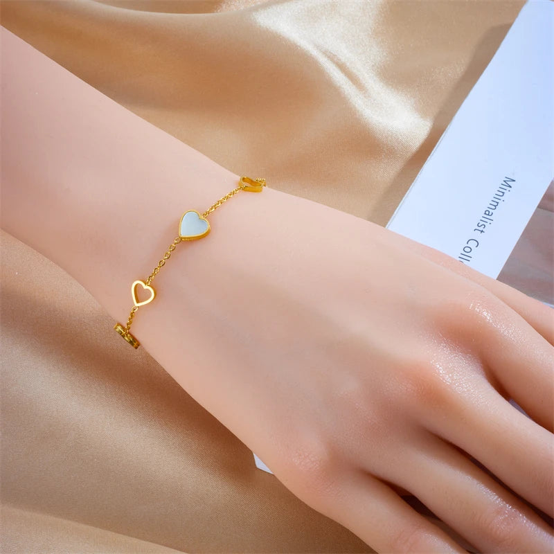 DIEYURO 316L Stainless Steel Heart Love Charm Bracelet for Women Girl New Trend Bangles Non-fading Jewelry Birthday Gift Party