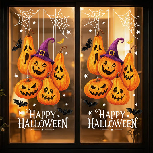 Window Clings PVC Static Film Halloween Decor Stickers Reusable No Glue Pumpkin Witch Bat for Storefront Party Home Decoration