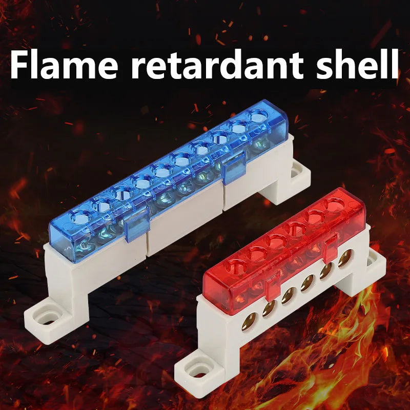 Zero Wire Terminal 3/4/5/6/7/10-Hole Distribution Box Terminal Block Dustproof Ground Copper Bar Bridge Type Busbar With Cover