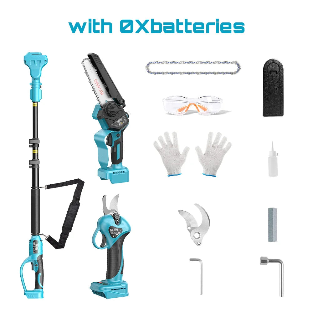 Seesii 3-in-1 Brushless Telescoping Pole High Branch Scissors Electric Chainsaw Garden Pruning Tools For Makita 18V Battery Pin