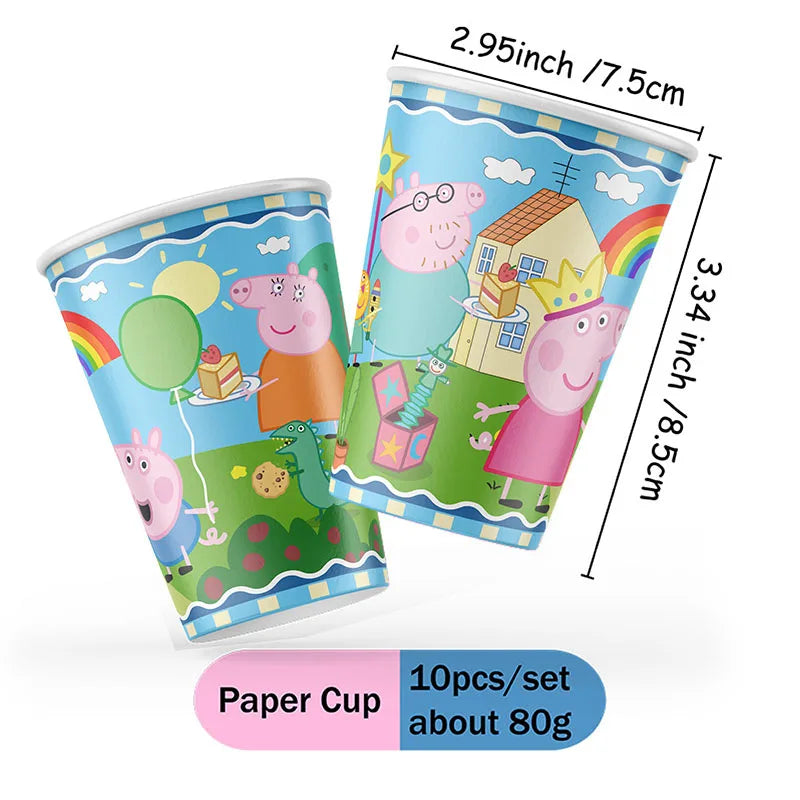 Peppa Pig Theme Party Supplies Tableware Cup Plate Straw Napkins Spiral Honeycomb Paper boxe Background Girls Birthday Decorate