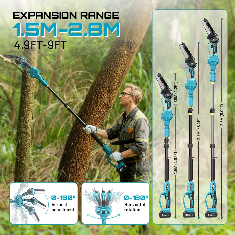 Seesii 3-in-1 Brushless Telescoping Pole High Branch Scissors Electric Chainsaw Garden Pruning Tools For Makita 18V Battery Pin