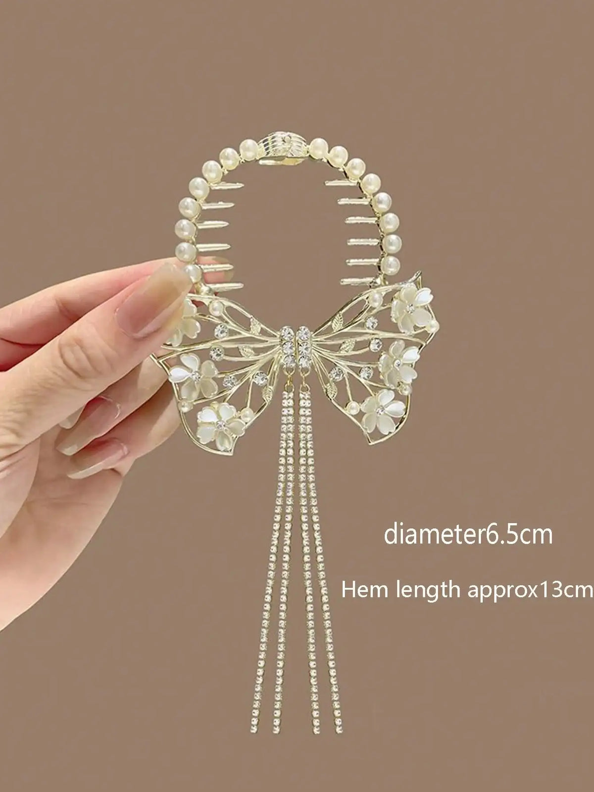 1pc Teen' Bun Holder Clip With Flower Tassel Decor, Perfect For Parties And Daily Wear In Summer