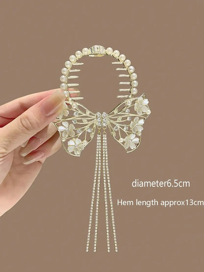 1pc Teen' Bun Holder Clip With Flower Tassel Decor, Perfect For Parties And Daily Wear In Summer