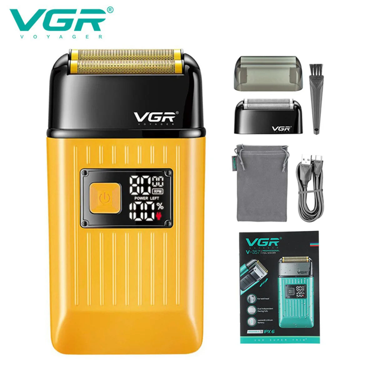 VGR Men's Razor IPX6 Body Wash Professional Intelligent Digital Display Multi-Functional Shaving Sculpting Hair Trimmer V-357