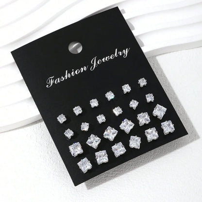 12 Pairs of Luxurious, Simple, Shiny, and Caring Zirconia Decorative Earrings Are Suitable for Gifts To Parties,And Couples