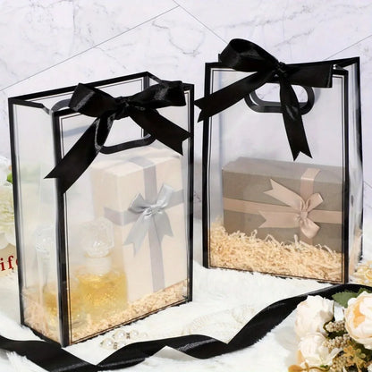 10 Pcs Gift Bags, 1 Roll of Ribbon, Reusable PP Holiday Bag with Ribbon, Suitable for Valentine's Day, Weddings, and Birthdays