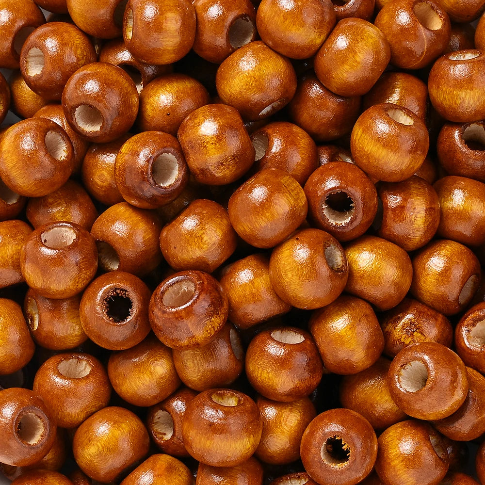 200pcs/lot 11mm Brown Wooden Beads Large Hole Loose Spacer Beads for Vintage Round Jewelry Making DIY Beaded Bracelet Necklace