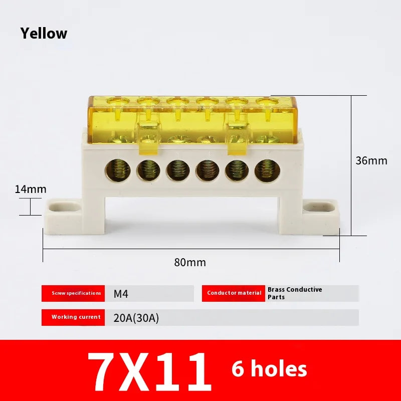 Zero Wire Terminal 3/4/5/6/7/10-Hole Distribution Box Terminal Block Dustproof Ground Copper Bar Bridge Type Busbar With Cover