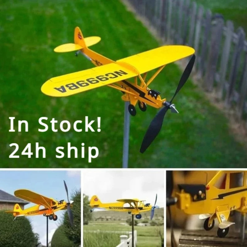 3D Plane Garden Weather Vane Pinwheel Anti-corrosion Plug-in Windmill Wind Spinner Metal Airplane Weatherproof Garden Decoration