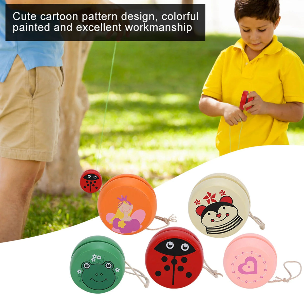 Cute Cartoon Pattern Wooden Yoyo Ball Toy Early Education Teaching Toy Cartoon Ball Toy for Kid Child