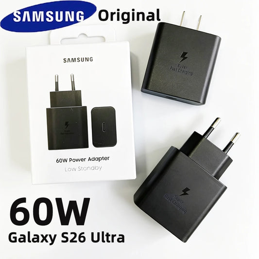 Original Cargador SAMSUNG 65W 60W Charger S26 Ultra S25 FE S24 Fast Charging Cable Type C Adapter Galaxy S26 A17 Tablet S11