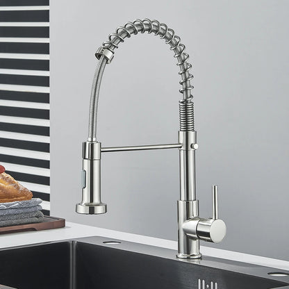 Kitchen Faucet Sink Faucet One Handle Spring Hot and Cold Water Tap Deck Mounted  Stream Sprayer Stainless Steel
