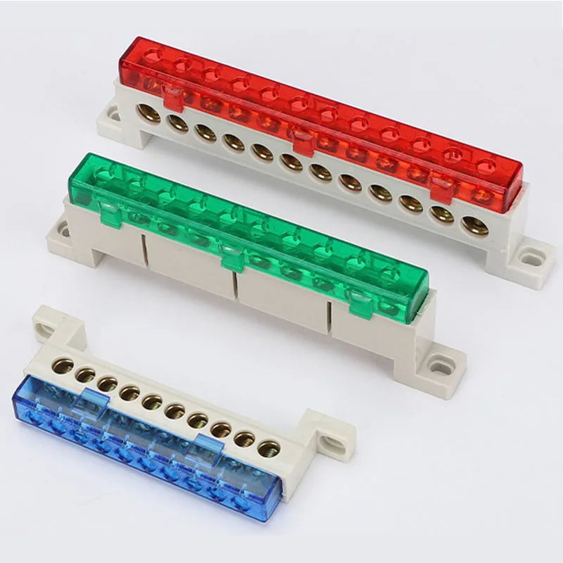 Zero Wire Terminal 3/4/5/6/7/10-Hole Distribution Box Terminal Block Dustproof Ground Copper Bar Bridge Type Busbar With Cover