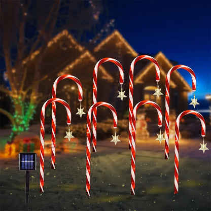 8PCS/Set Solar Cane Light Outdoor Waterproof 8 Function Candy Ground Light Garden Landscape Christmas Decoration Lawn Light