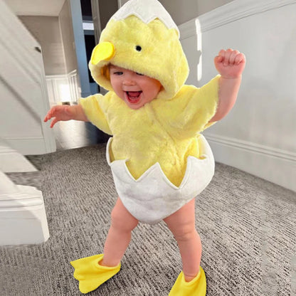 New Born Cute Outfits Infant Boys Girls Cosplay Chicken Animal Costume Winter Fleece Hooded Romper Bodysuits For Kids Clothes