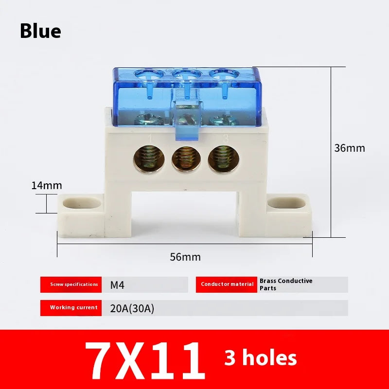 Zero Wire Terminal 3/4/5/6/7/10-Hole Distribution Box Terminal Block Dustproof Ground Copper Bar Bridge Type Busbar With Cover
