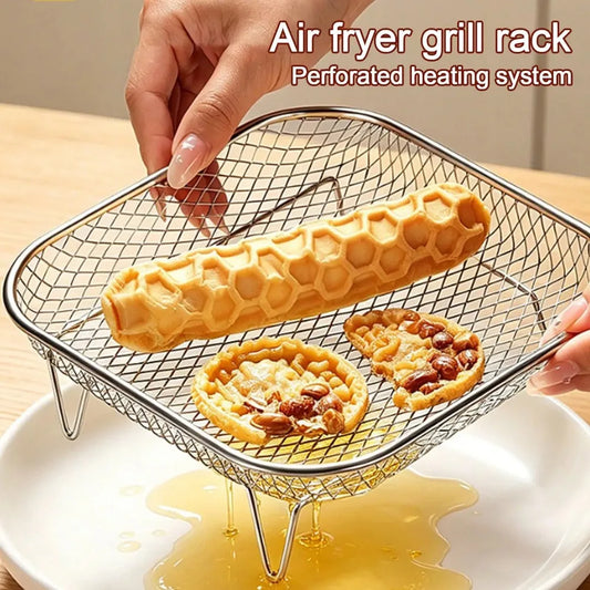Air Fryer Rack Non-Stick Stainless Steel Air Fryer Tray Grill Basket Kitchen Accessory BBQ Frying Rack Cooking Gadgets Hot Sales