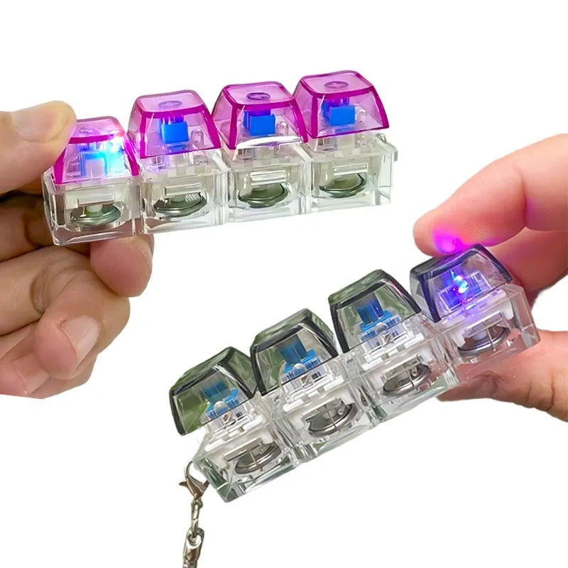LED Keyboard Keychain Fidget Toys Crystal Clicker Sensory Toy for Stress Relief Keyboard Keychain Fidget Gadget for Adults Kids