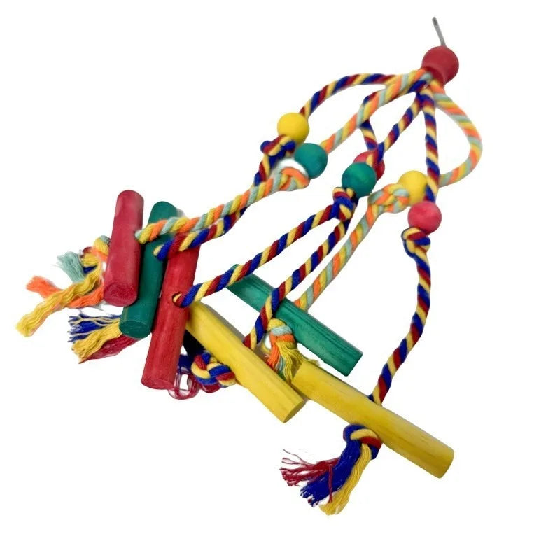 Bird Toys Parrot Toys Cotton Rope Colorful Beads Wooden Blocks Gnawing Strings Relieve Boredom Relieve Biting Hair Bird Supplies