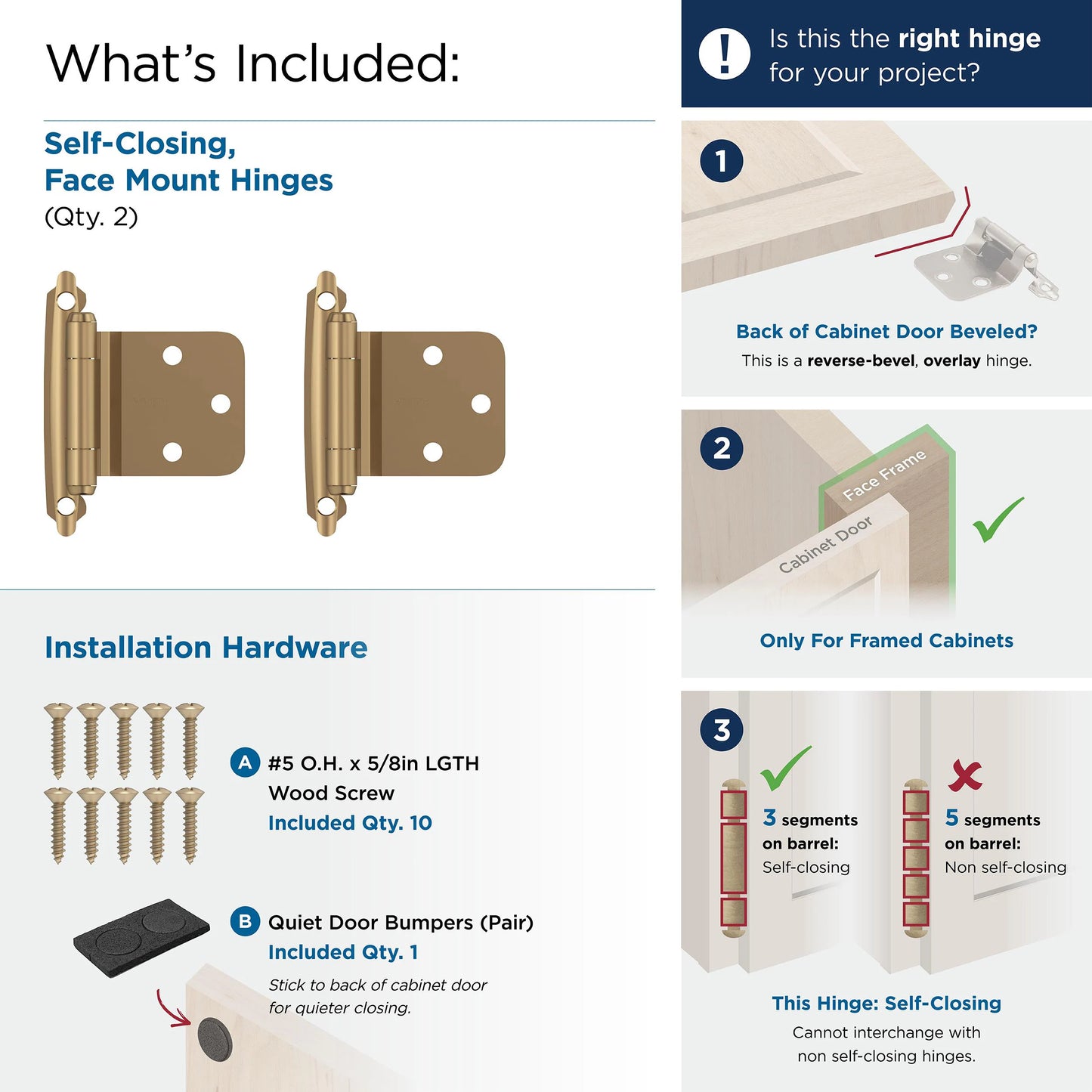 180-Degree Adjustable Overlay Surface Self-Closing Champagne Bronze Cabinet Hinge, 1 Pair(S) 2 -Pieces
