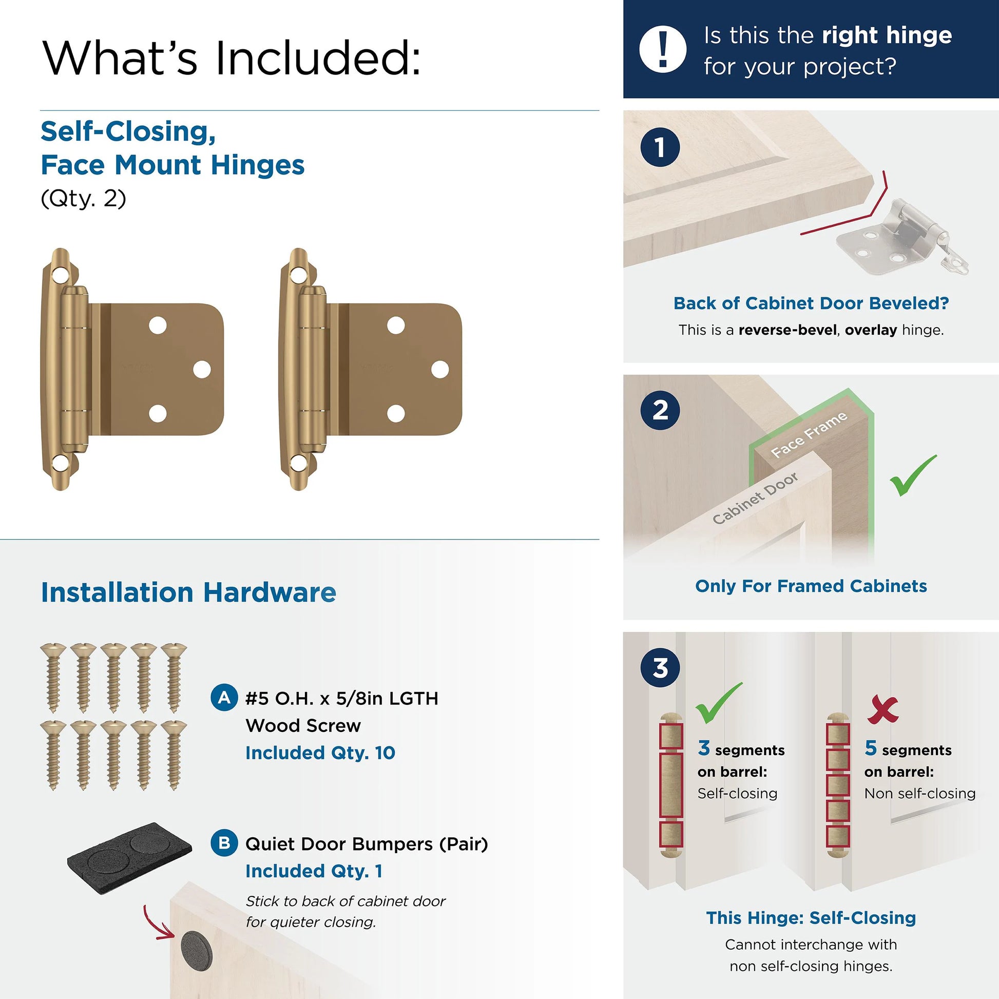 180-Degree Adjustable Overlay Surface Self-Closing Champagne Bronze Cabinet Hinge, 1 Pair(S) 2 -Pieces
