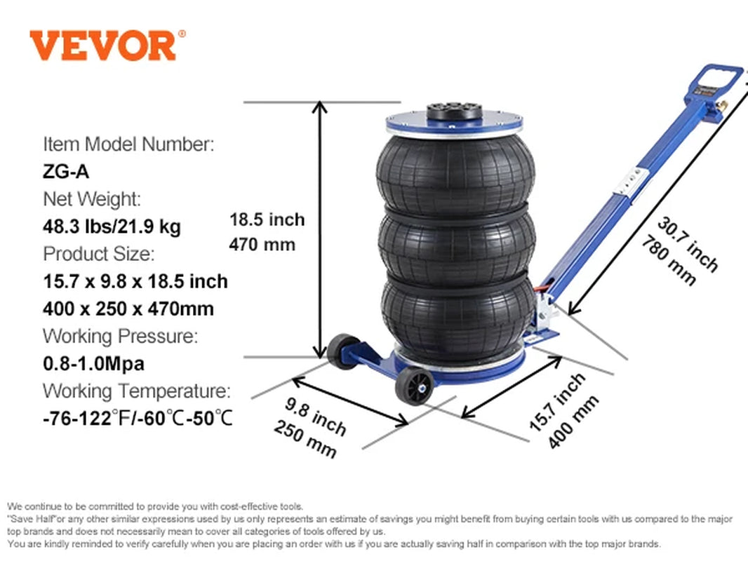 Pneumatic Jack 3 Ton/5 Ton Triple Bag Air Jack Quick Lift Heavy Duty Car Repair Jacks Folding Rod Jacks with Two Wheels