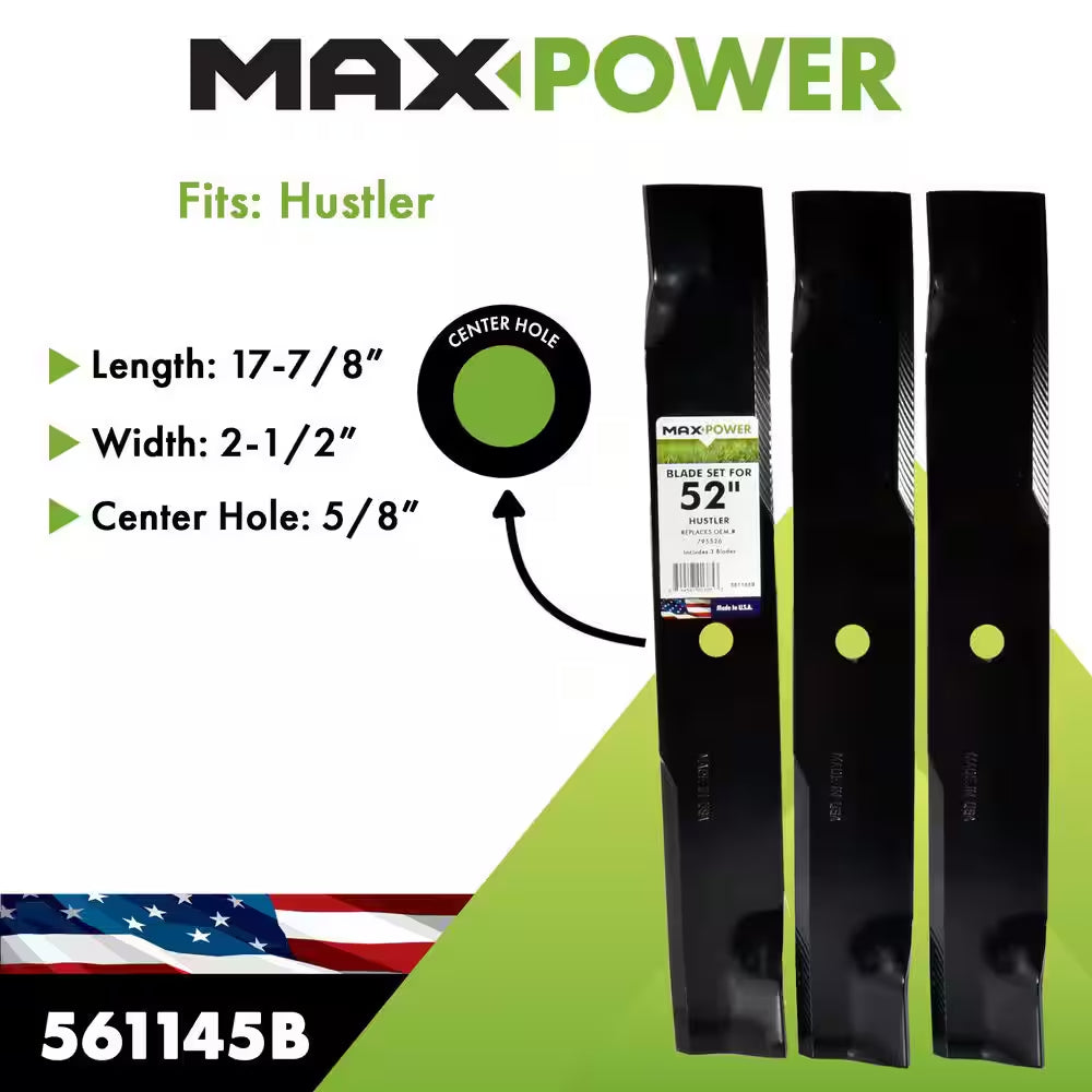 3 Blade Set for Many 52 In. Cut Hustler Mowers Replaces OEM #'S 795526, 603995, 783753 and Dixie Chopper 30227-52X