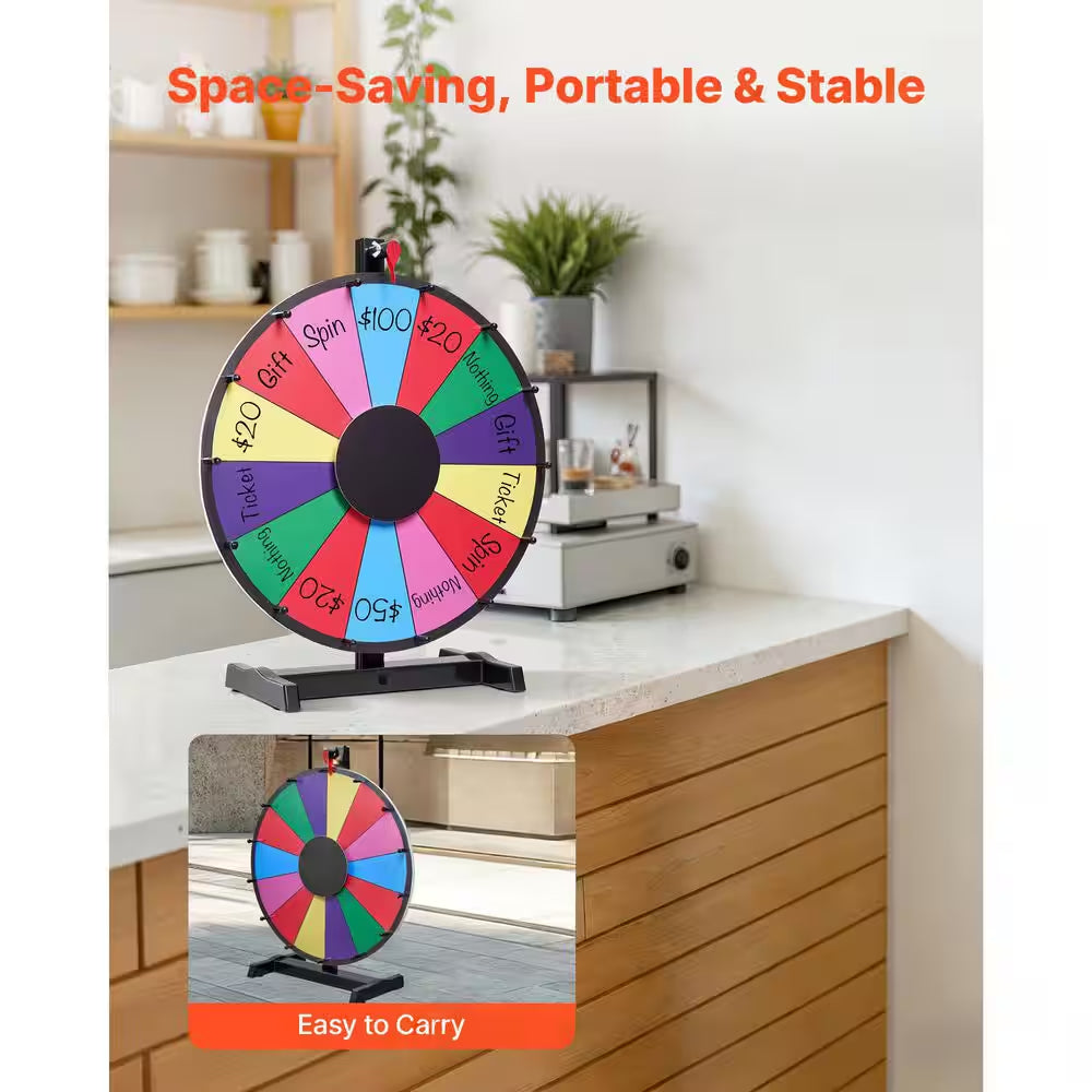 18 In. Spinning Prize Wheel, Heavy Duty Roulette Wheel with a Dry Erase and 2 Markers, Tabletop Spinner
