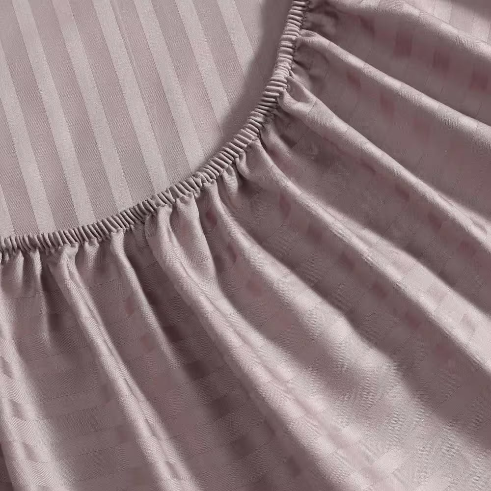 Dobby Stripe 4-Piece Dusk Pink Cotton Queen Sheet Set