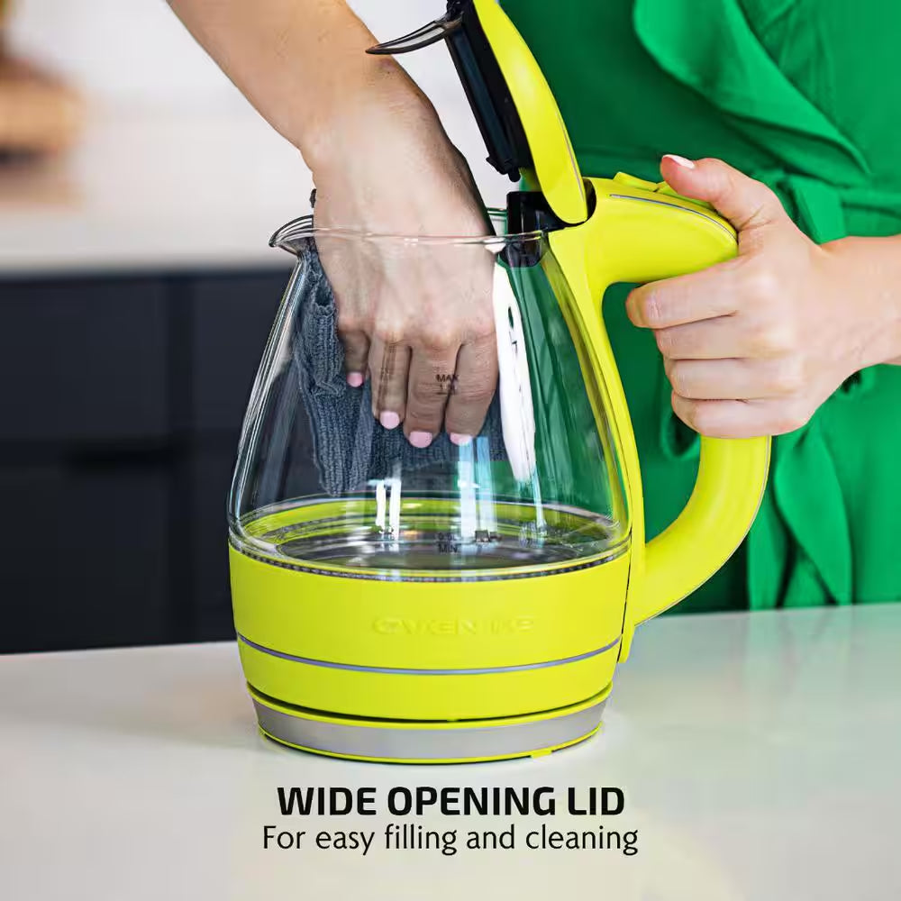 Illuminated 6.5-Cup Green Electric Kettle with Filter, Fast Heating and Auto-Shut Off
