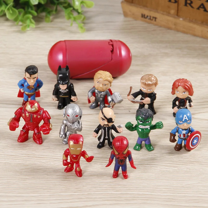 12 Pcs/Set New Q Avengers Mini Figures Hulk Thor Spider Man Action Figure Toys Superhero Model Toys for Children Christmas Gifts