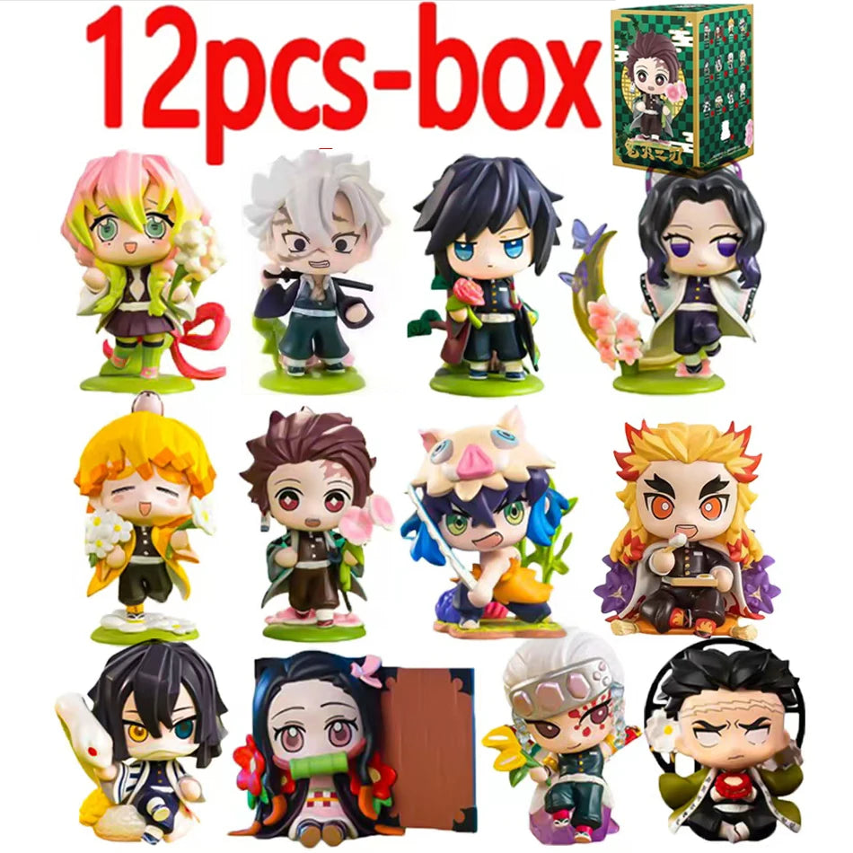 1-12Pcs Anime Demon Slayer Blind Box Tanjiro Kamado Nezuko Cartoon Figure PVC Model Ornament Child Christmas Halloween Gift