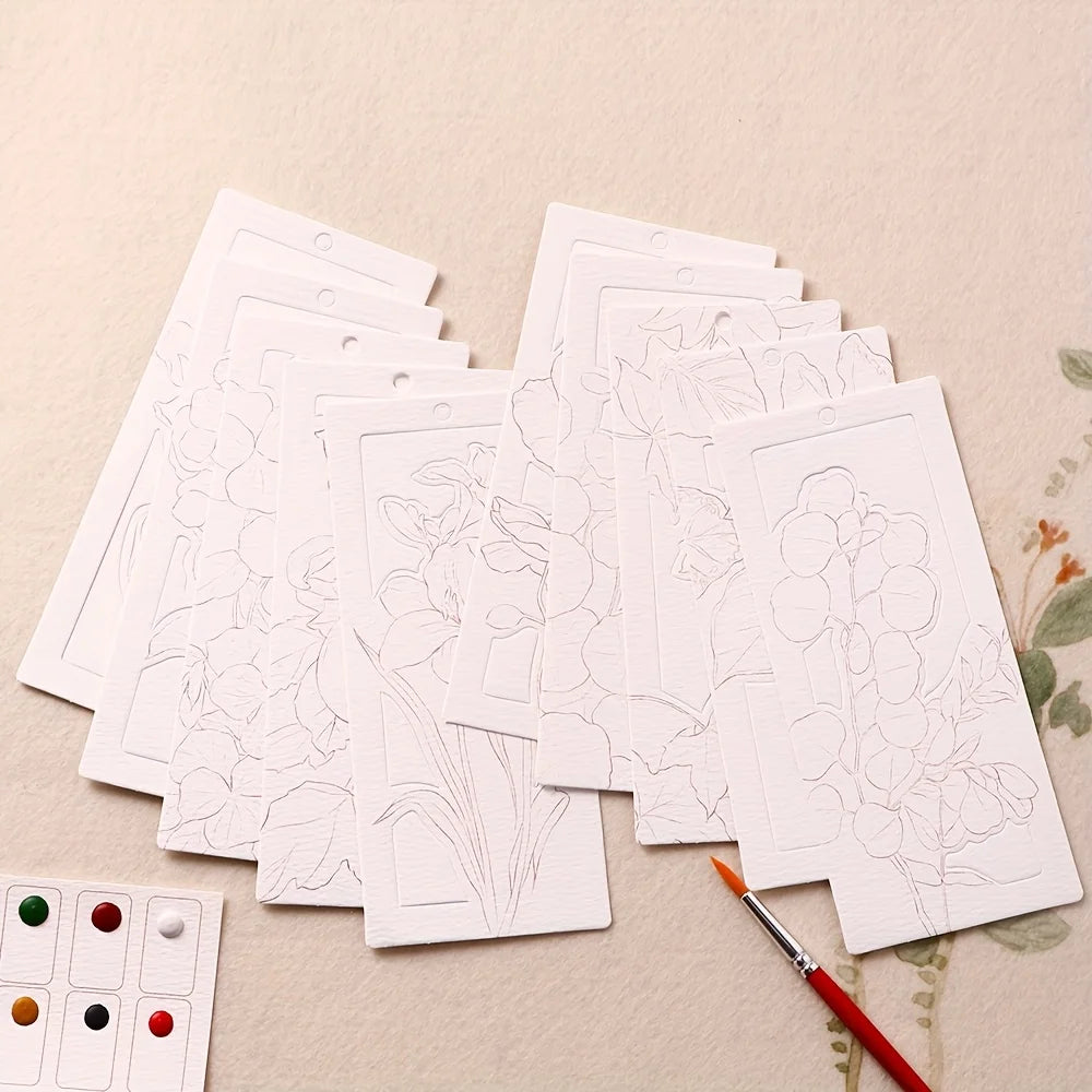 10 Sheets/Set Watercolor Bookmark Painting Set DIY Watercolor Paper Handmade Portable Coloring Bookmark, Holiday Party Gift