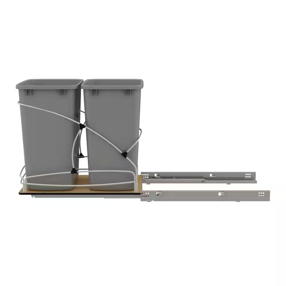 Double 35 Quart Pull Out Trash Containers, Gray, 54WC-1835SC-17-1