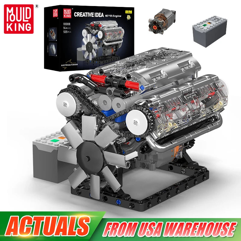 10088 the V8 Engine Building Block Assembly Technical Car Brick Set Educational Car Engine Toys Kids Christmas Gift