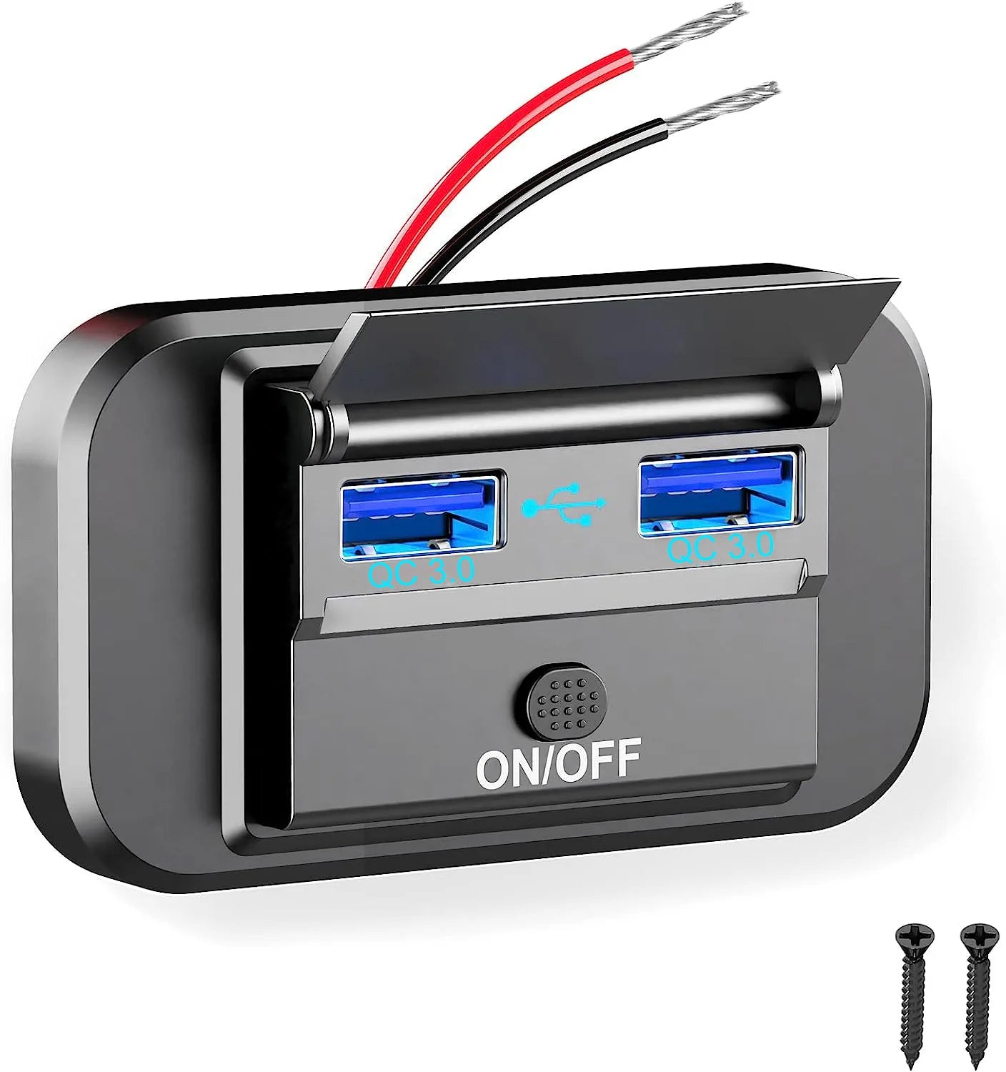 12/24V QC3.0 PD Car Charger Socket Quick Charge Dual USB with ON/OFF Outlet Panel Adapter for Truck Camper Caravan Accessories