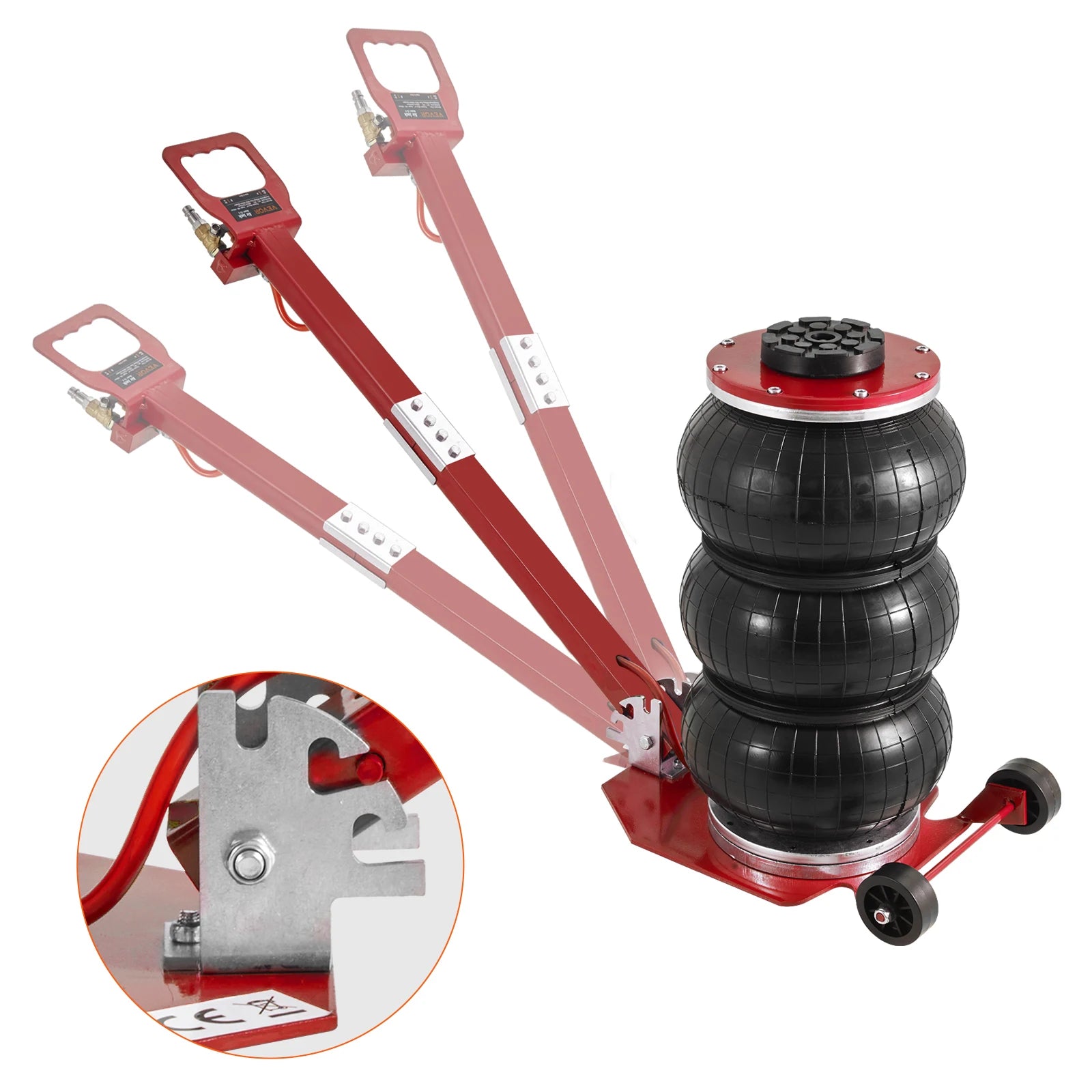 Pneumatic Jack 3 Ton/5 Ton Triple Bag Air Jack Quick Lift Heavy Duty Car Repair Jacks Folding Rod Jacks with Two Wheels