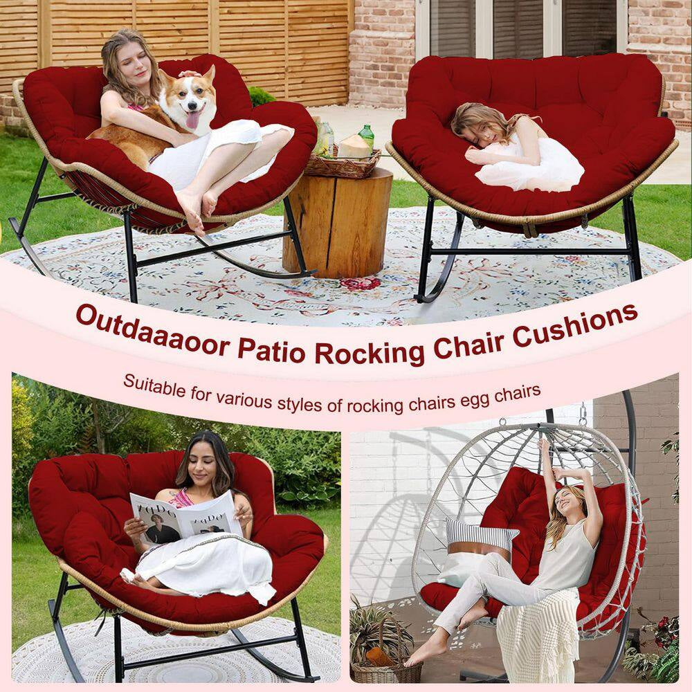 Waterproof Outdoor Rocking Chair Cushion, Only Cushion, 6.3 In. Patio Egg Chair Pad with Ties, Red Chair Cushion