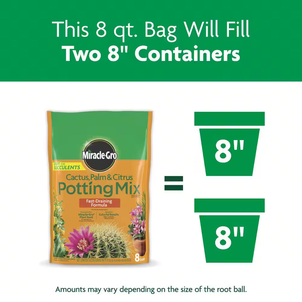 Cactus, Palm and Citrus Potting Mix Soil 8 Qt. Great for Succulents, for Indoor or Outdoor Container Plants (2-Pack)