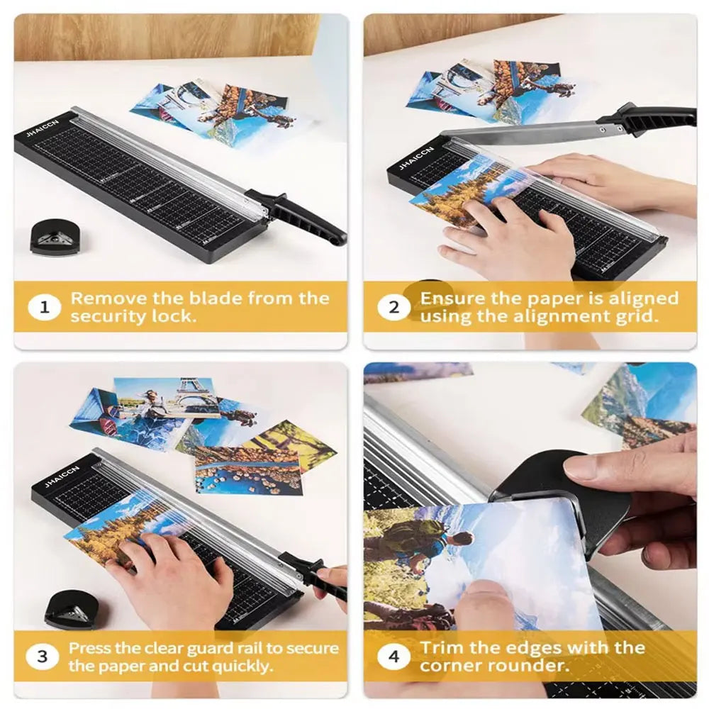 A4 Precision Paper Photo Trimmers Guillotine Cutter for Photo Labels Paper Cutting Tool with R4 Corner Rounder Cutting Board