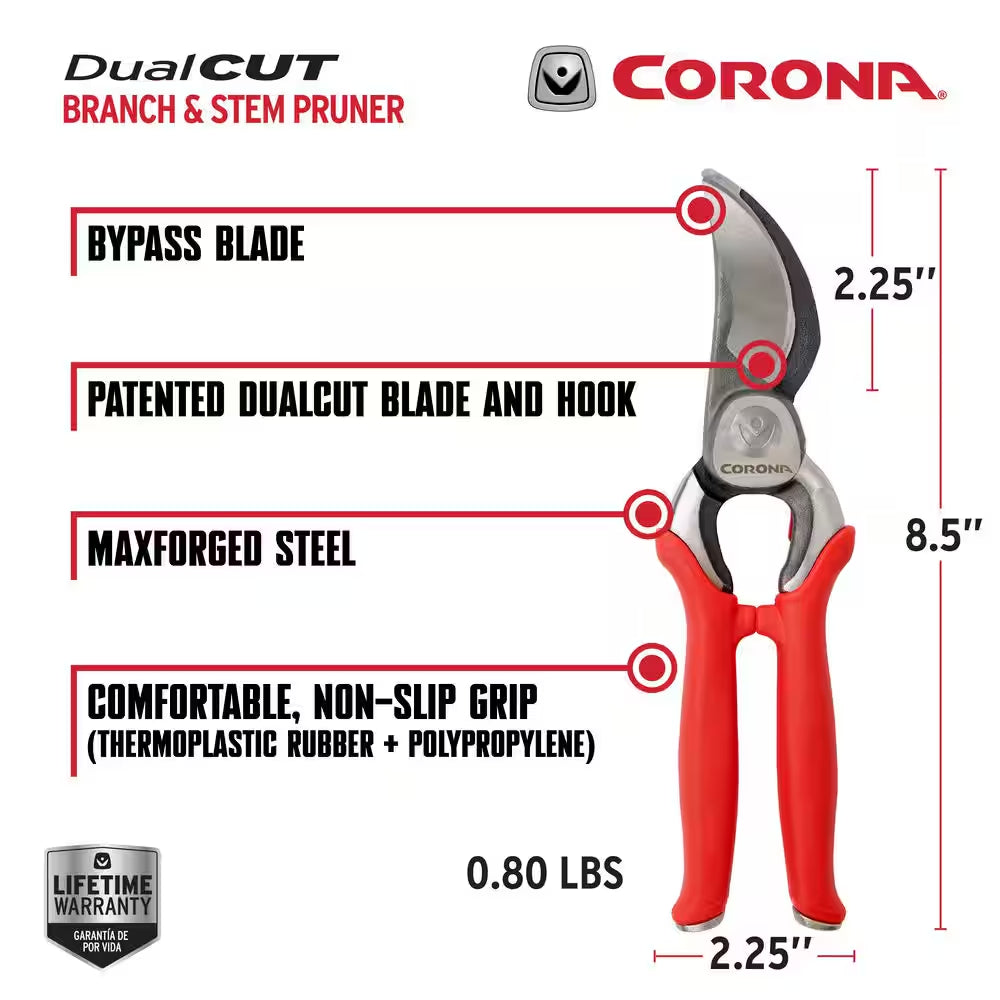 Dualcut 3 In. High Carbon Steel Blade with Full Steel Core Handles Bypass Hand Pruner