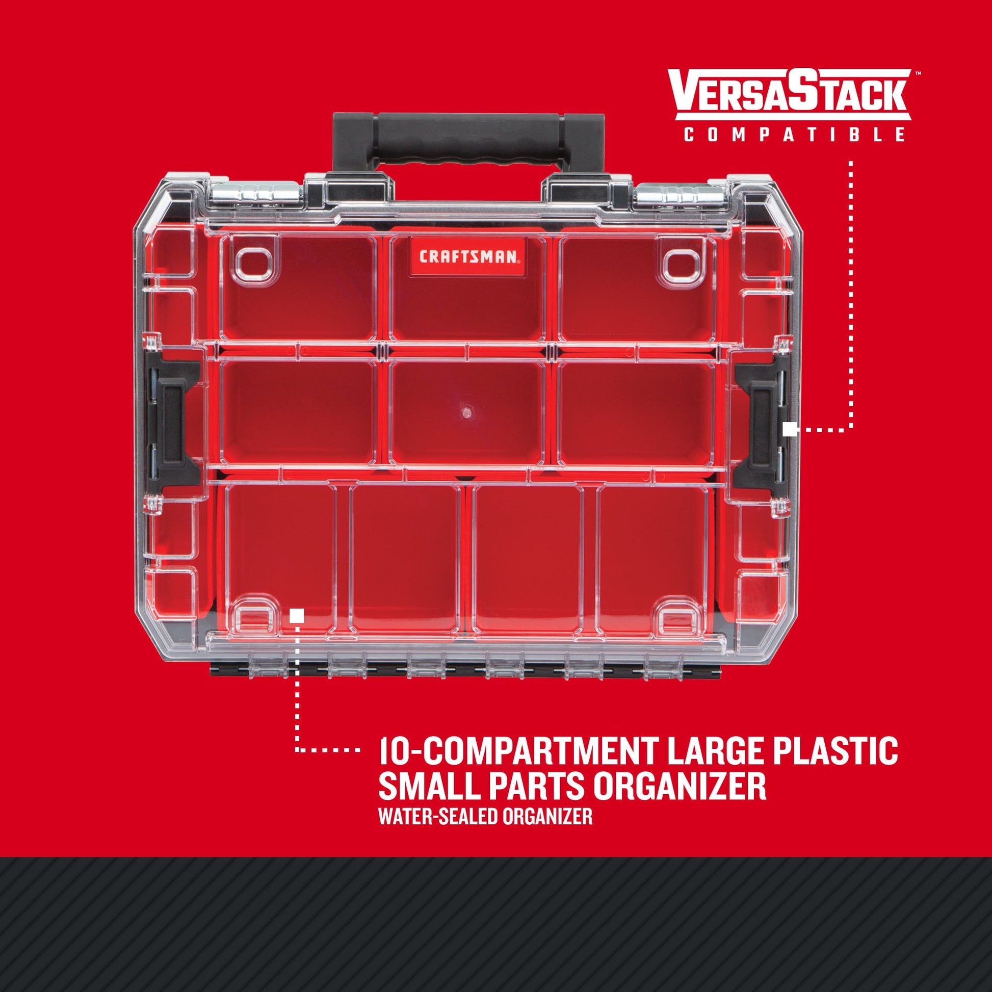 VERSASTACK 10-Compartment Large Plastic Small Parts Organizer