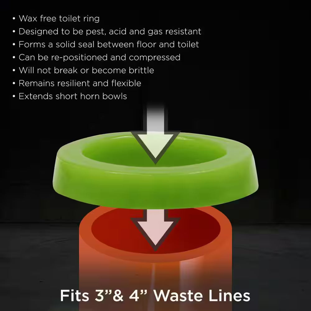 Universal Fit for 3 In. and 4 In. Waste Lines Elastic Waxless Toilet Ring Seals Bowl